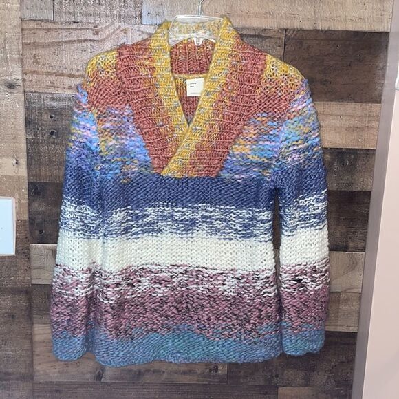 Anthropologie Sleeping on Snow Rainbow Chunky Knit Pullover Shawl Collar Sweater - Picture 4 of 9